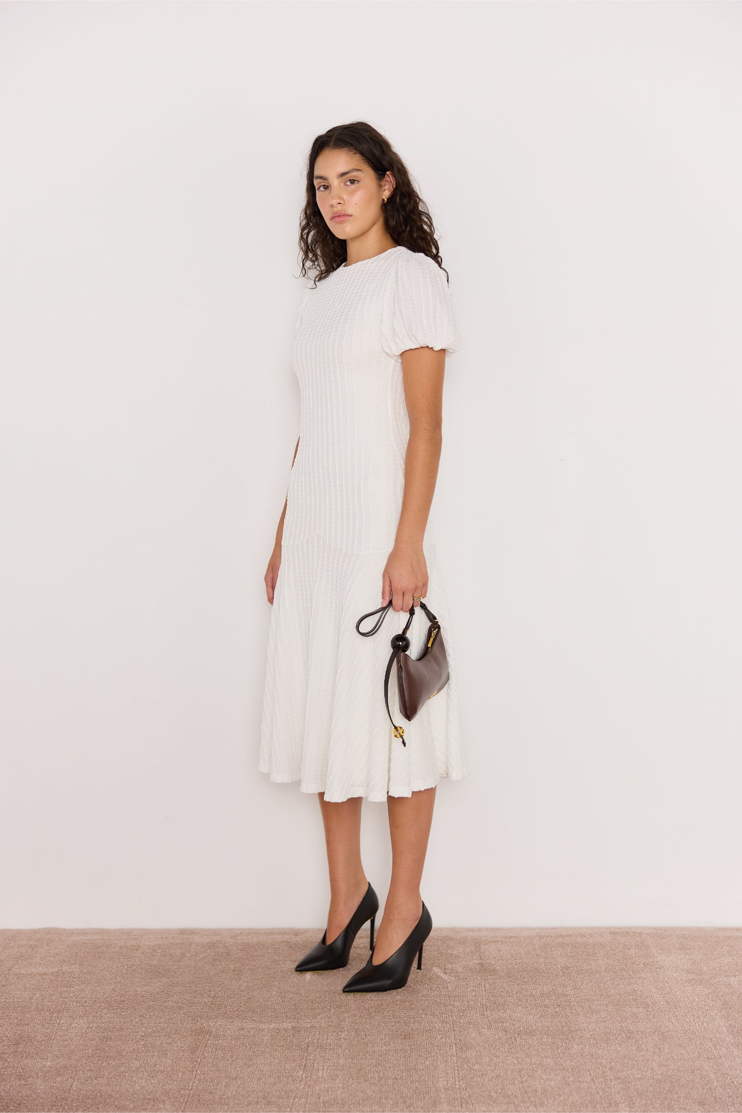 Anais Drop Waist Midi Dress - White