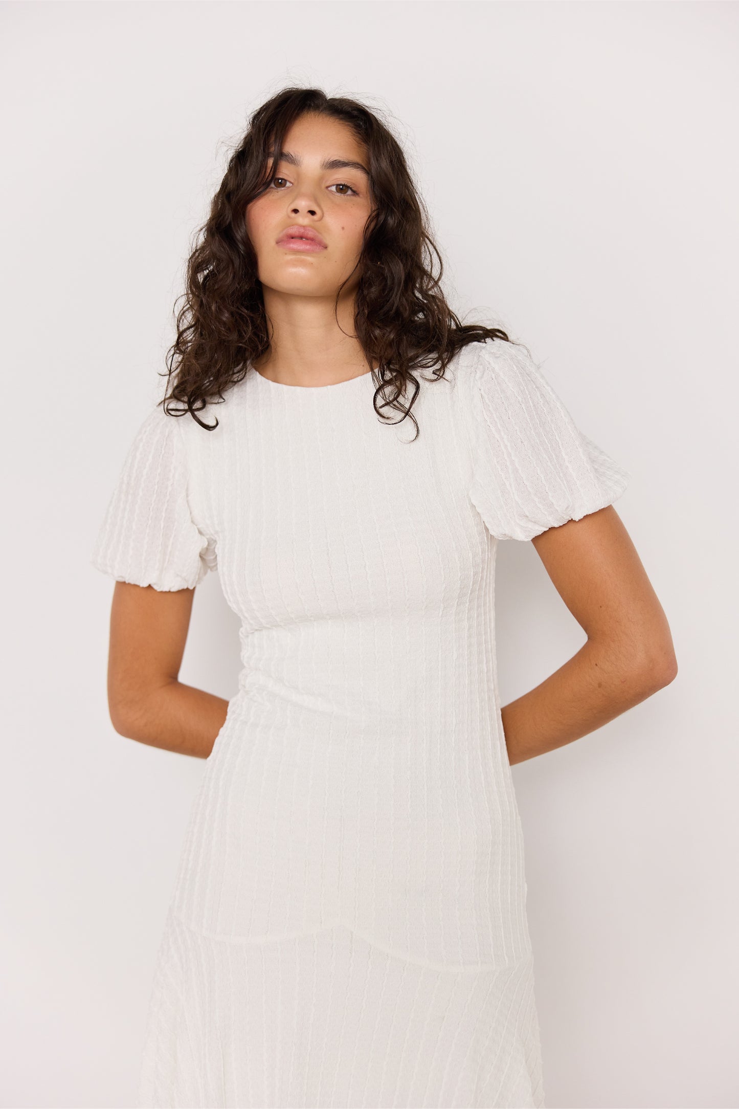 Anais Drop Waist Midi Dress - White