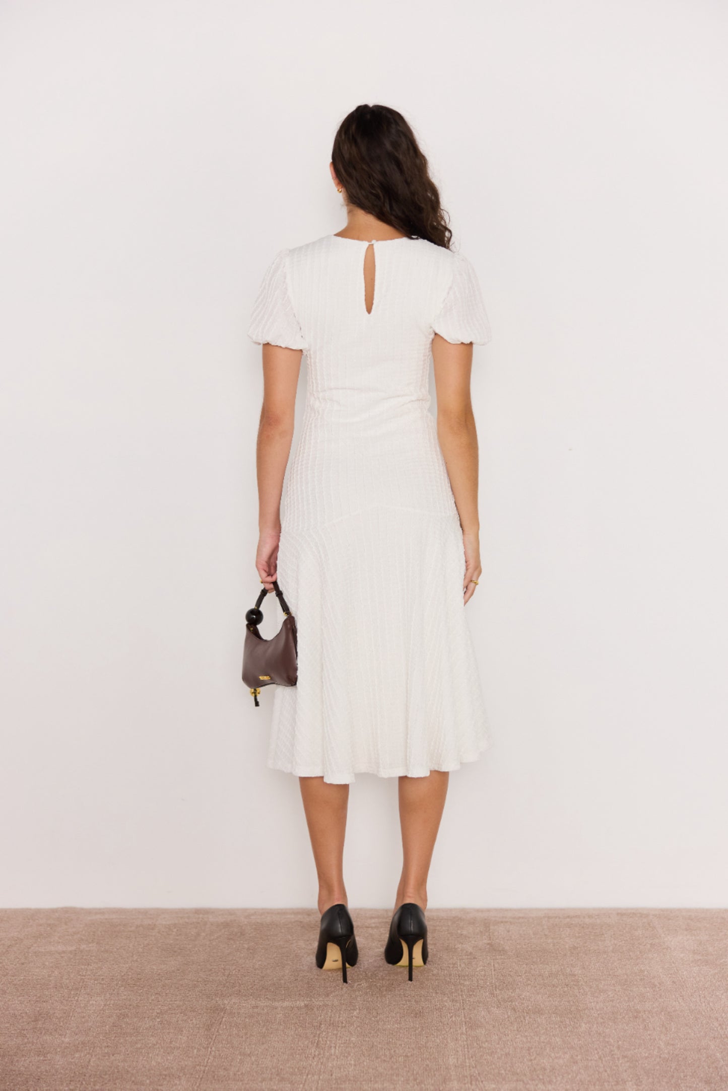 Anais Drop Waist Midi Dress - White