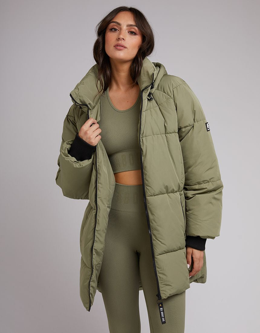 Remi Luxe Midi Puffer Jacket - Khaki