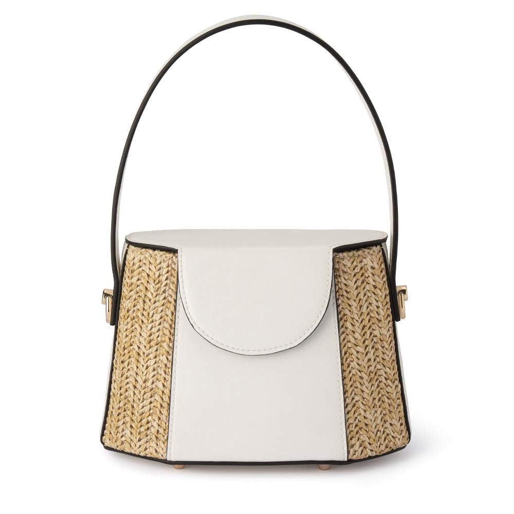 Elektra Straw Trimmed Top Handle Bag - White