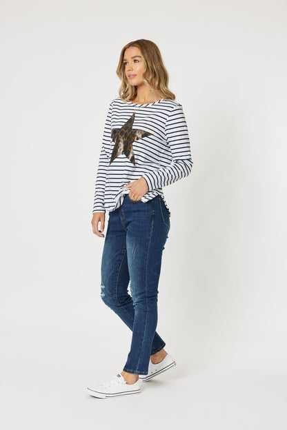 Annie Star Stripe Tee - Navy/White