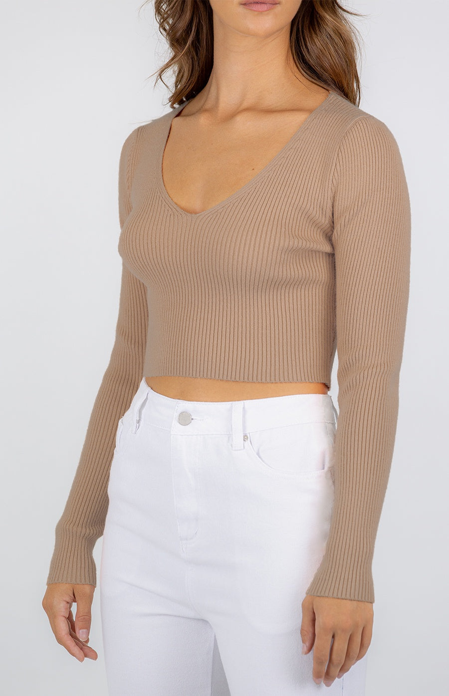 Maddison Ribbed Long Sleeve - Coffee