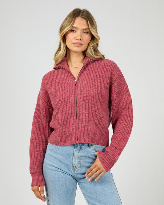 Bridie Knit ZIp Through - Berry