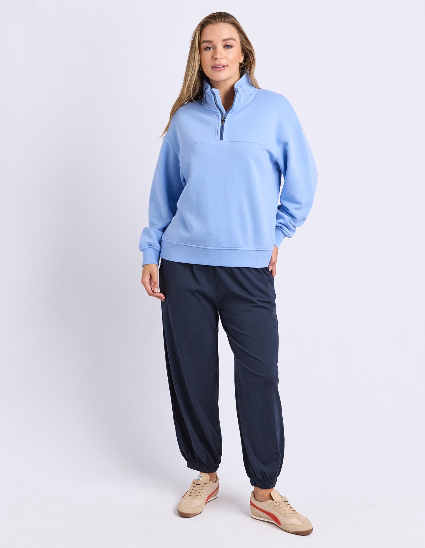 College Pigment Zip Crew- Bluebell