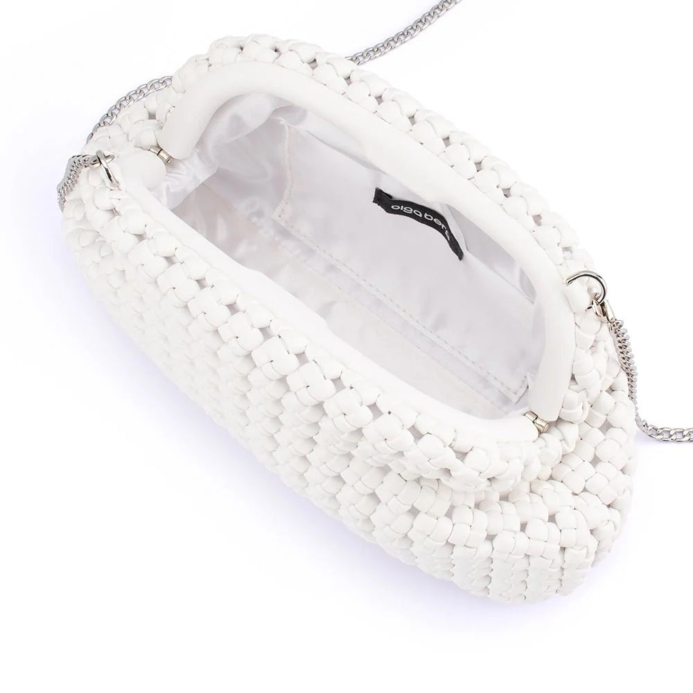 Everly Hand Woven Clutch- White