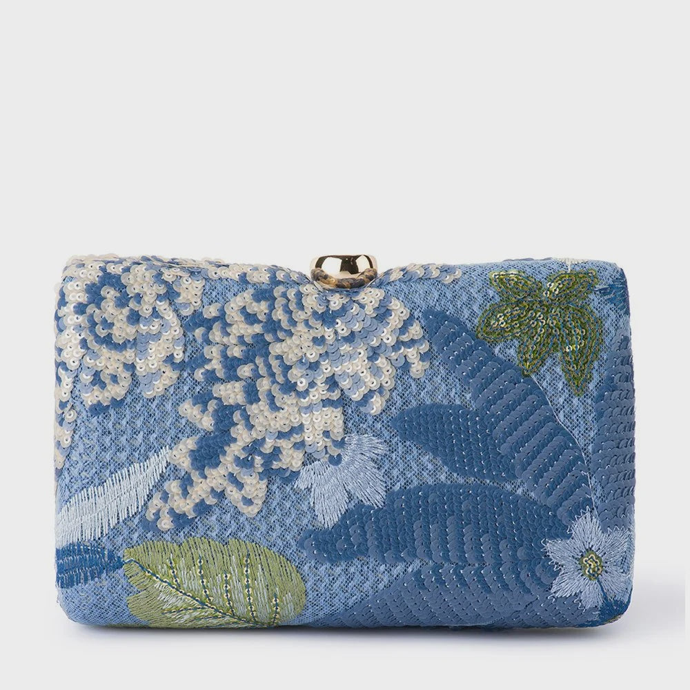 Greta Floral Clutch- Blue