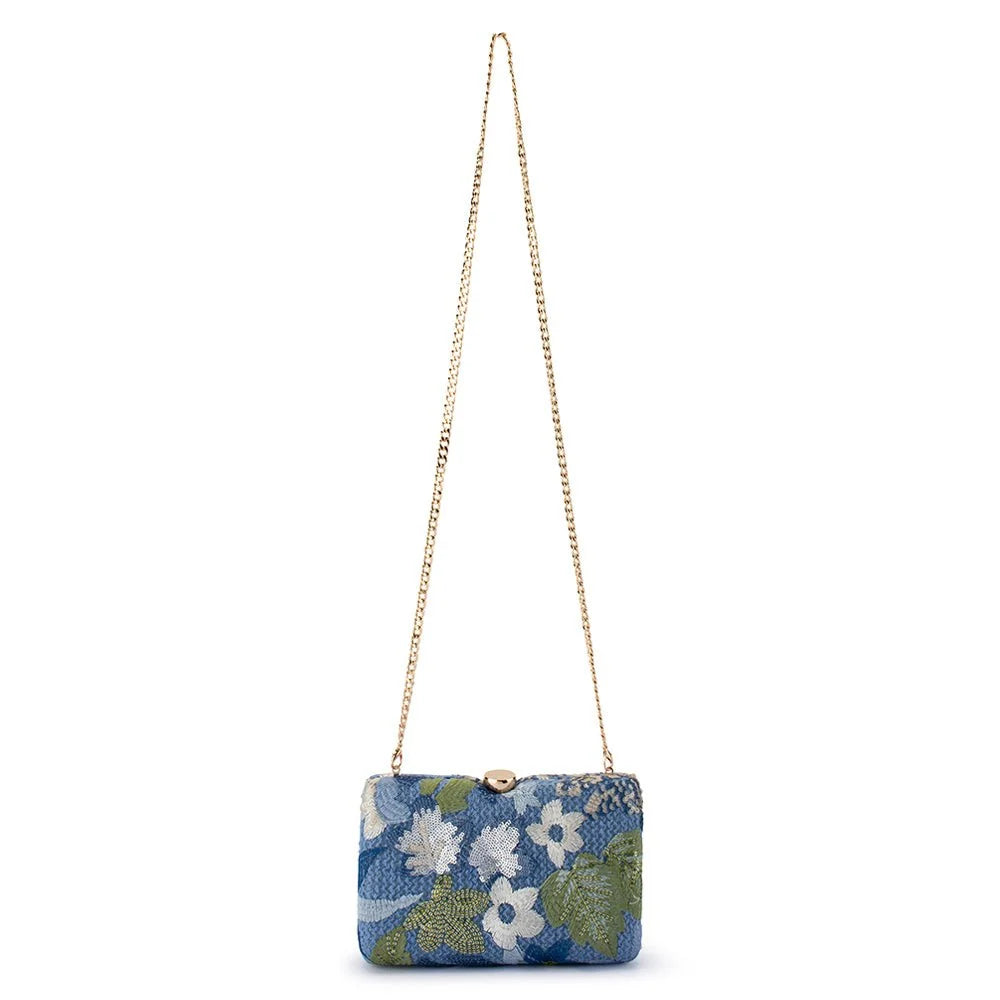 Greta Floral Clutch- Blue