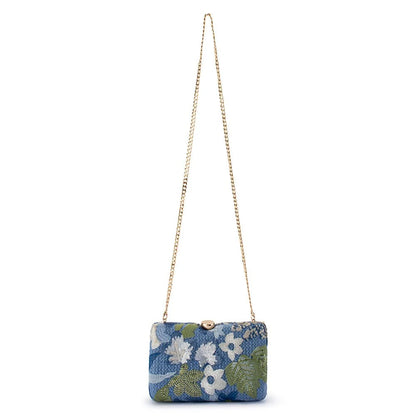 Greta Floral Clutch- Blue