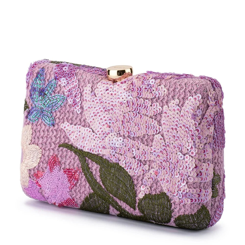 Greta Floral Clutch- Lilac