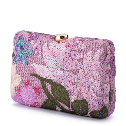 Greta Floral Clutch- Lilac