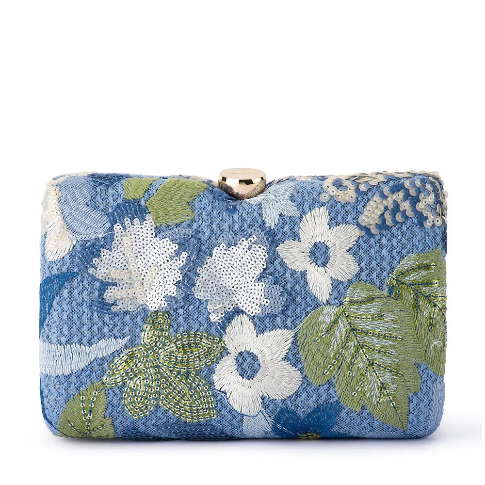 Greta Floral Clutch- Blue