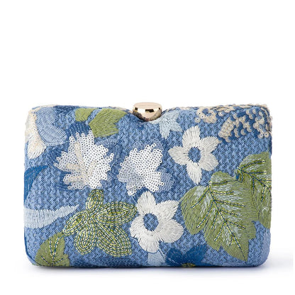 Greta Floral Clutch- Blue