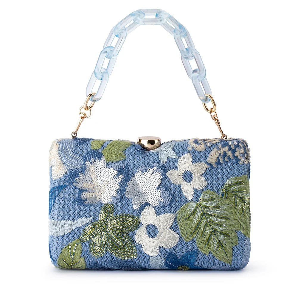 Greta Floral Clutch- Blue