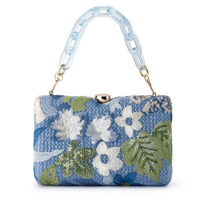 Greta Floral Clutch- Blue