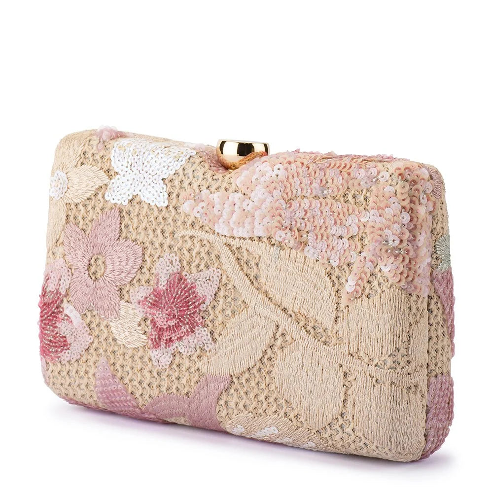 Greta Floral Clutch- Blush