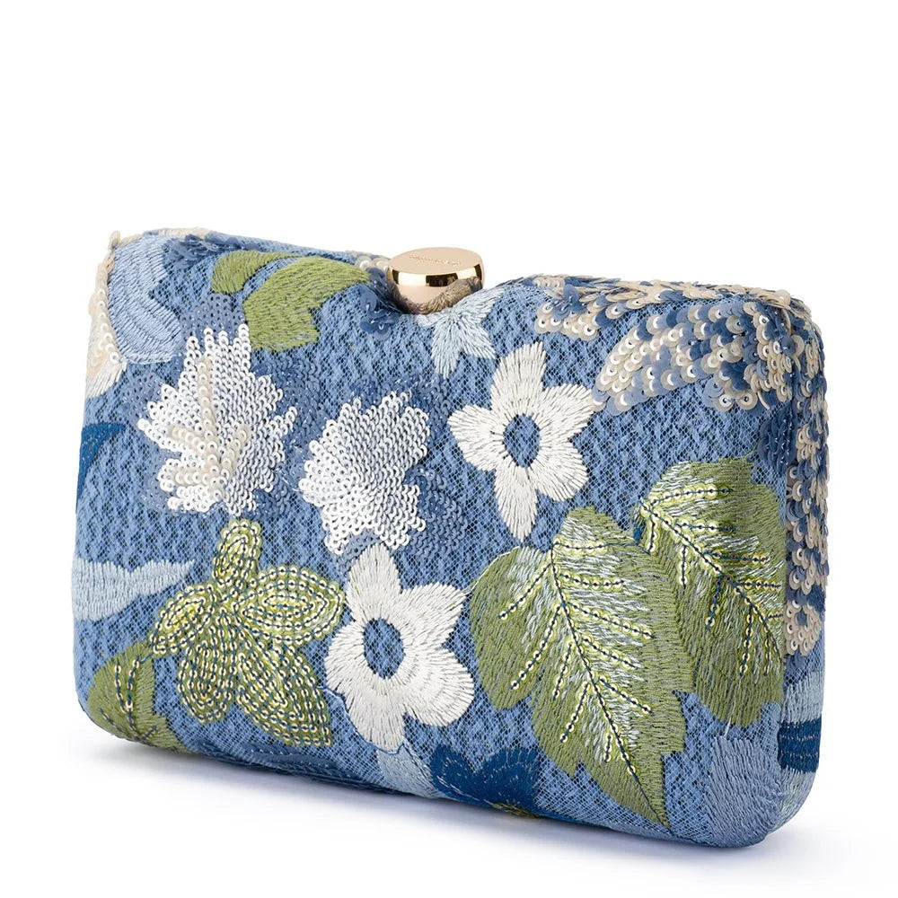 Greta Floral Clutch- Blue