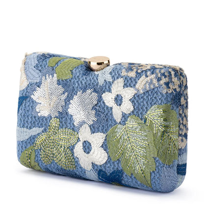 Greta Floral Clutch- Blue