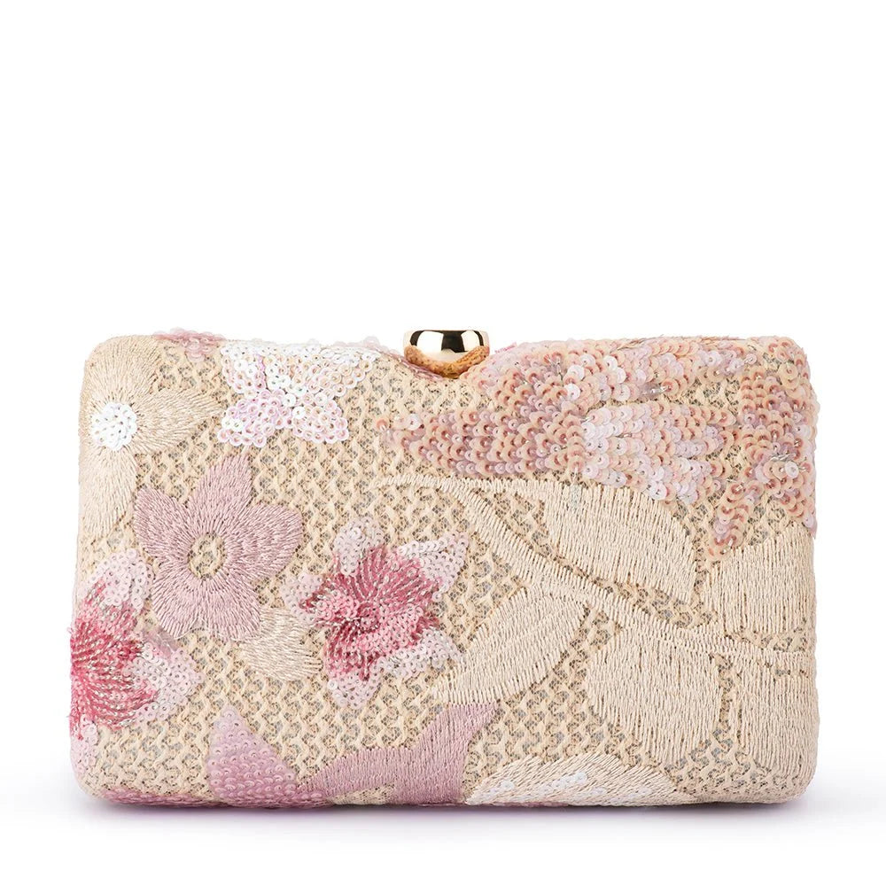 Greta Floral Clutch- Blush