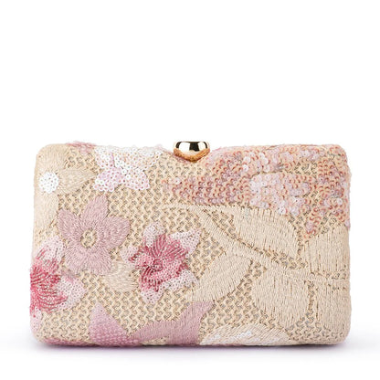 Greta Floral Clutch- Blush