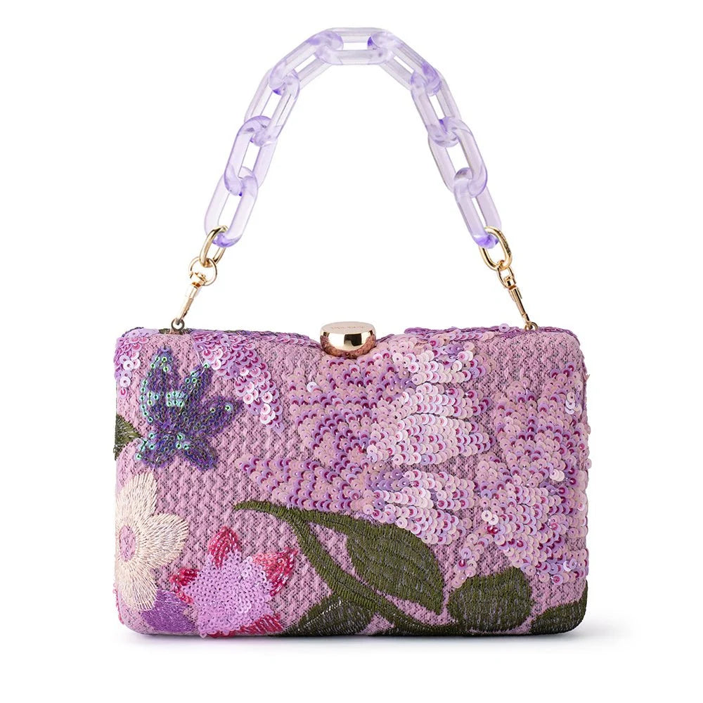 Greta Floral Clutch- Lilac