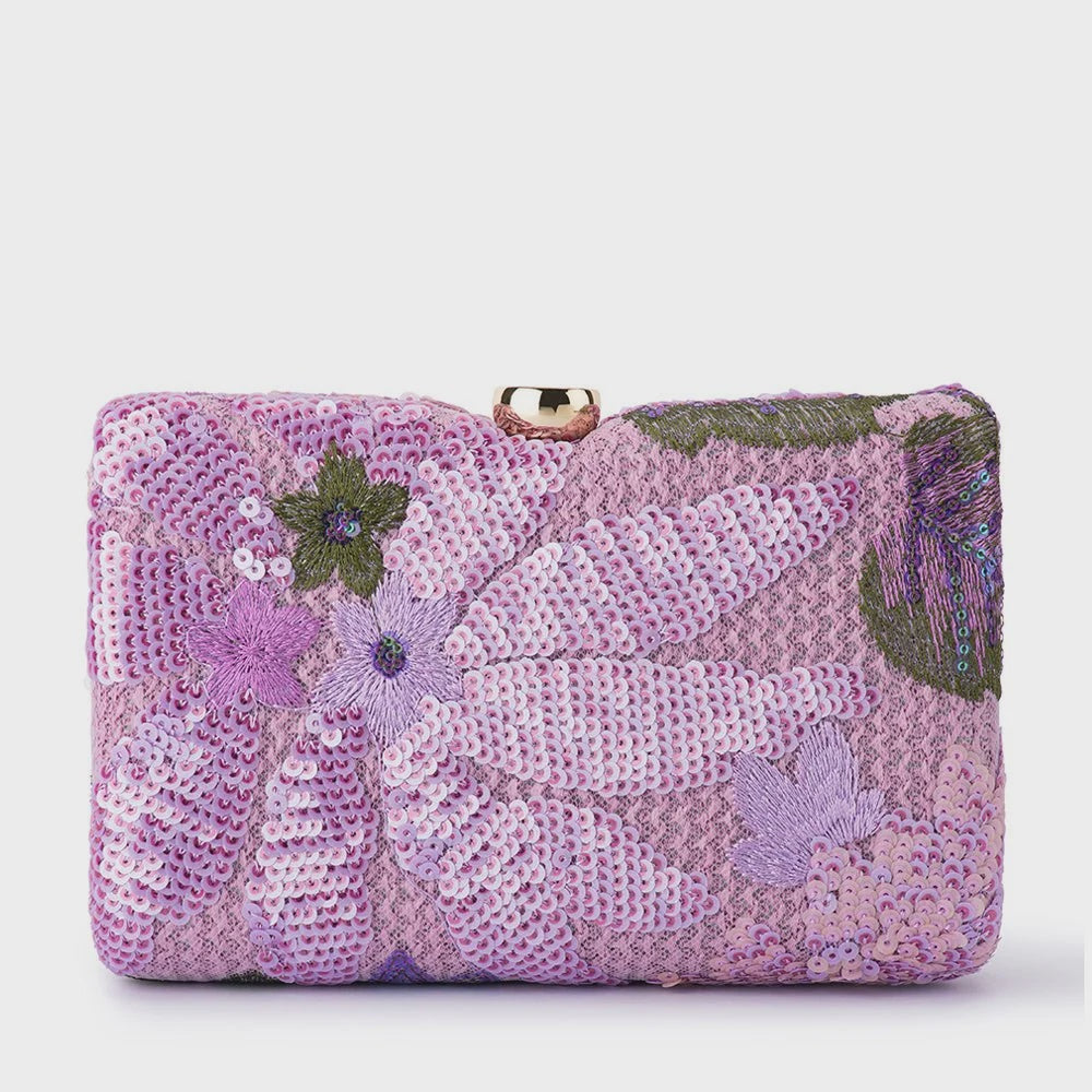 Greta Floral Clutch- Lilac