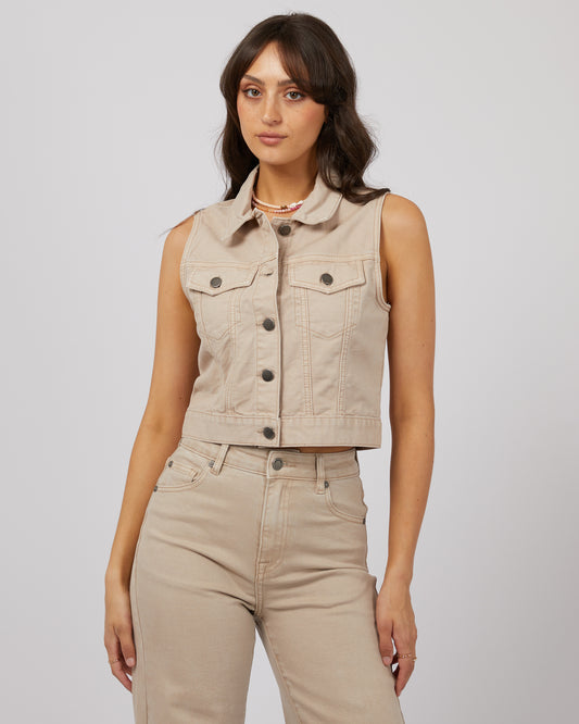 Harper Denim Vest - Beige