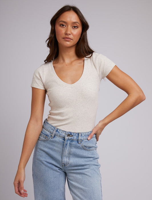 Lily V-Neck Tee - Oat