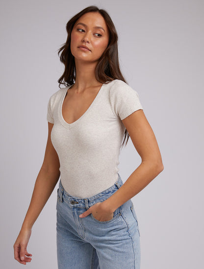 Lily V-Neck Tee - Oat