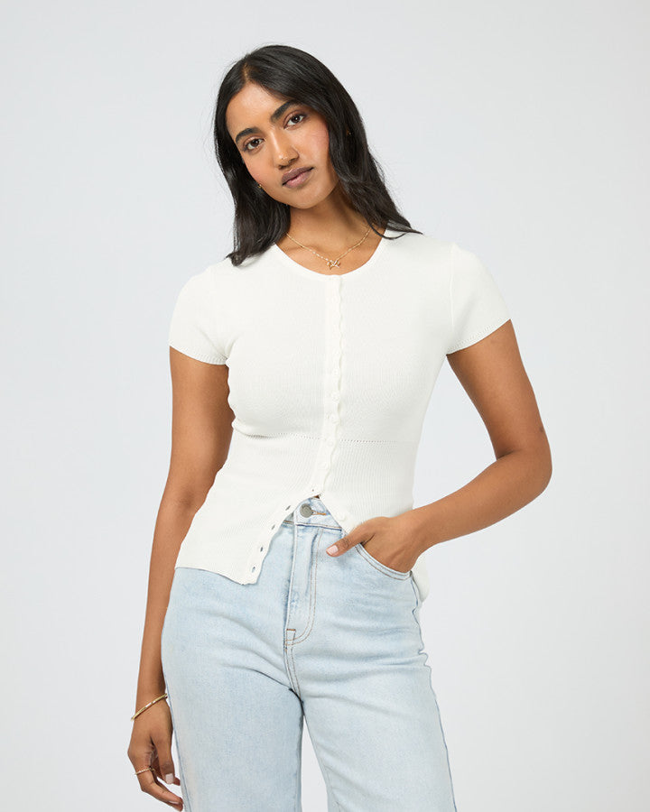 Olive Knit Top - White