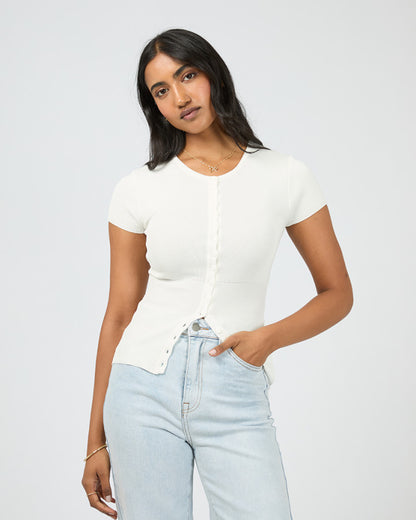 Olive Knit Top - White