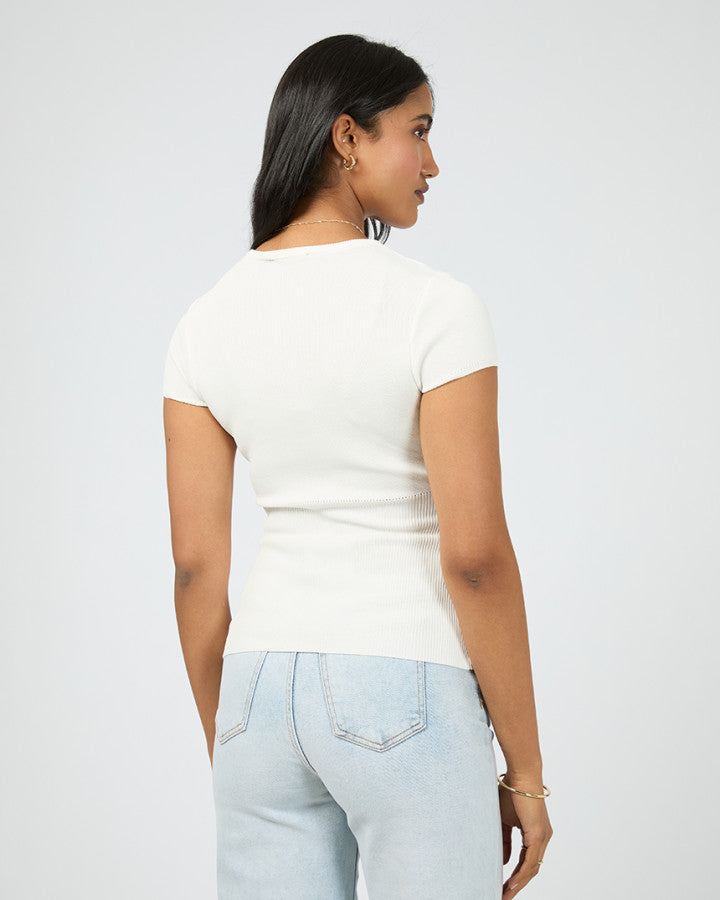 Olive Knit Top - White