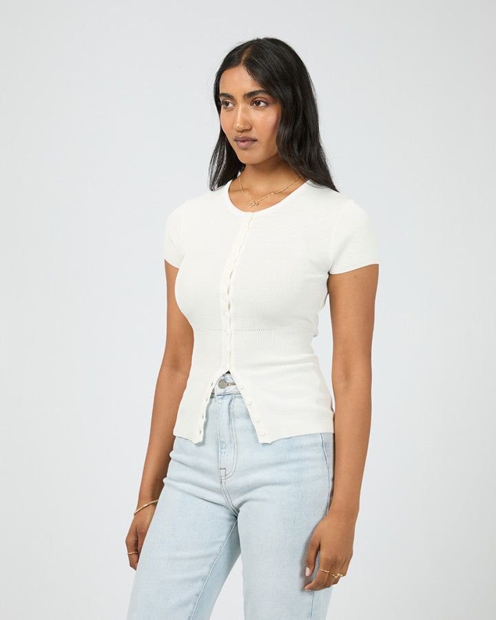 Olive Knit Top - White