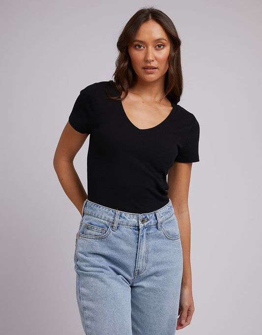 Lily V-Neck Tee - Black