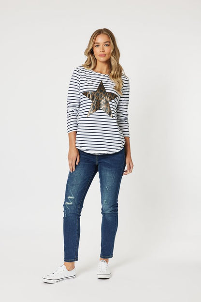 Annie Star Stripe Tee - Navy/White