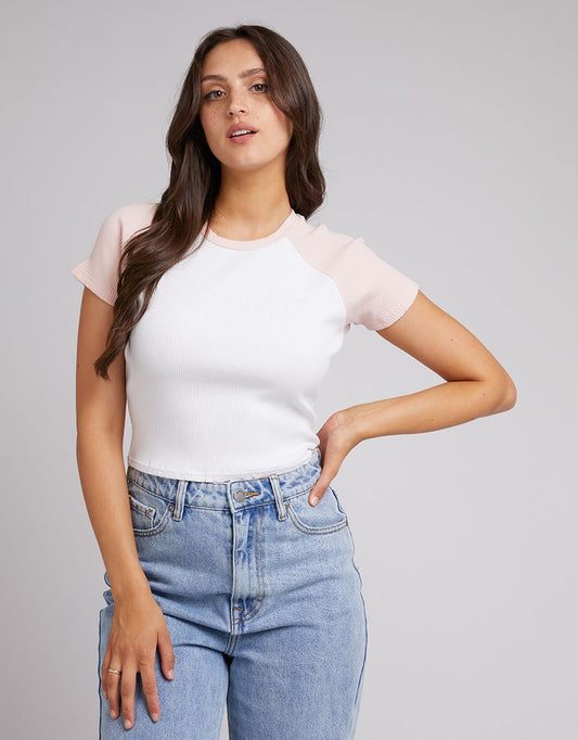 Eve Ringer Rib Tee - Pink + White