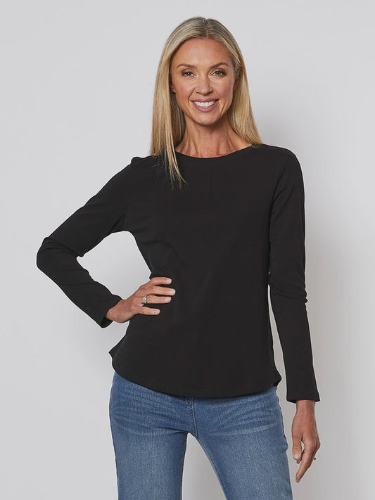 Long Sleeve Crew Neck Tee  - Black