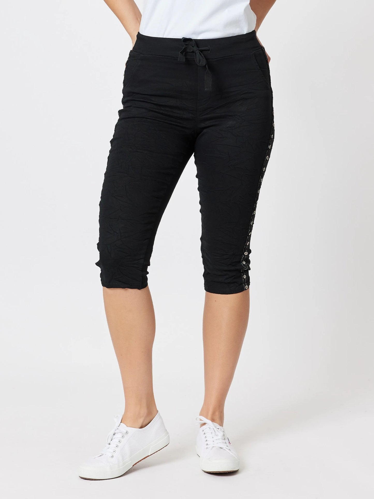 Crushed Pull On Shorts - Black