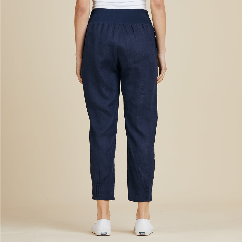 Jersey Waist Linen Pant Women Navy | Lyn Rose Boutique