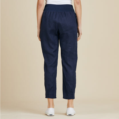 Jersey Waist Linen Pant Women Navy | Lyn Rose Boutique
