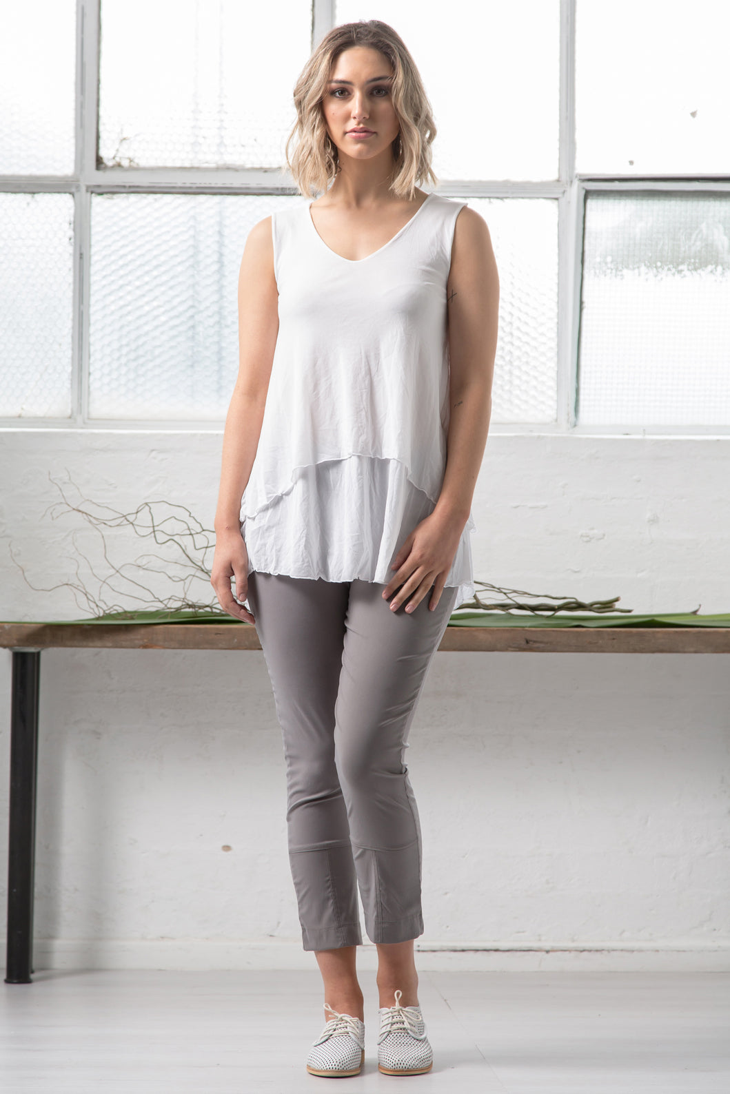 Mesh Double Layer Tank Women White | Lyn Rose Boutique