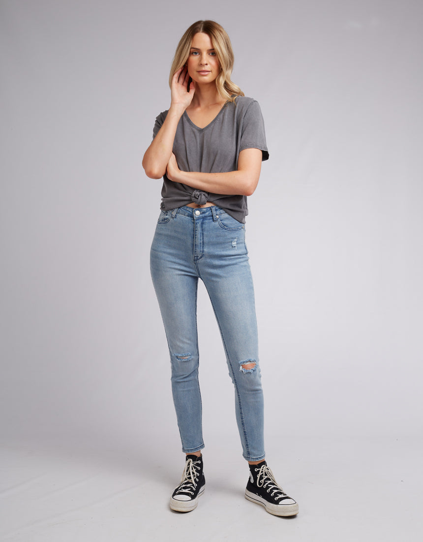 V Neck Tie Tee - Charcoal