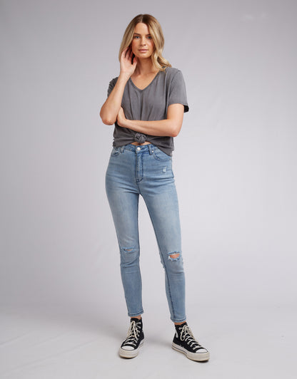 V Neck Tie Tee - Charcoal