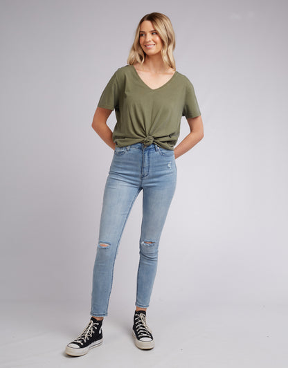 V Neck Tie Tee - Khaki