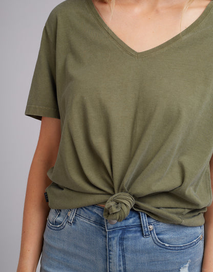 V Neck Tie Tee - Khaki