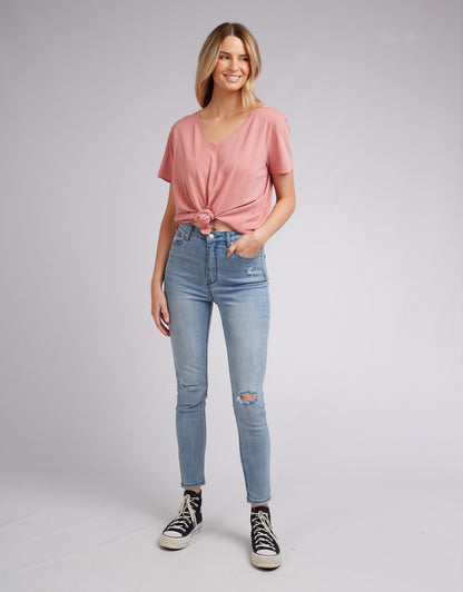 V Neck Tie Tee - Rose
