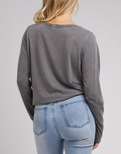 V-Neck Tie L/S Tee - Charcoal