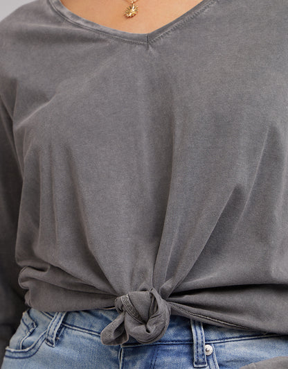 V-Neck Tie L/S Tee - Charcoal