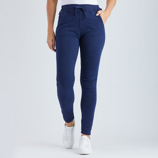 Threadz Tie Front Gathered Jean - Navy