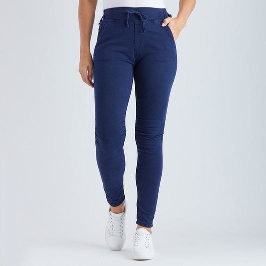 Threadz Tie Front Gathered Jean - Navy